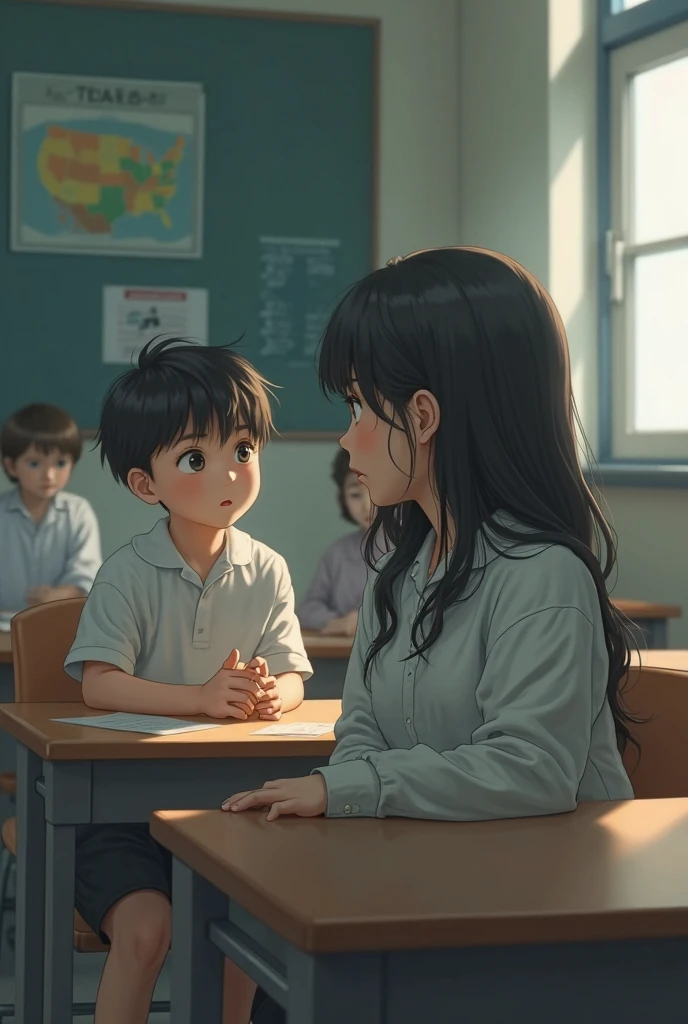 Create an image that conveys respect after playing with cake in the classroom 
