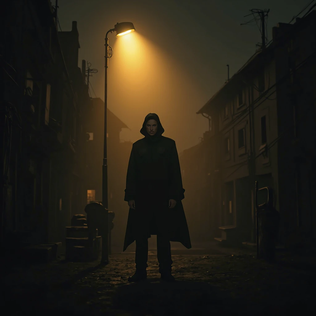 A Lone Figure Under a Streetlamp,shadow