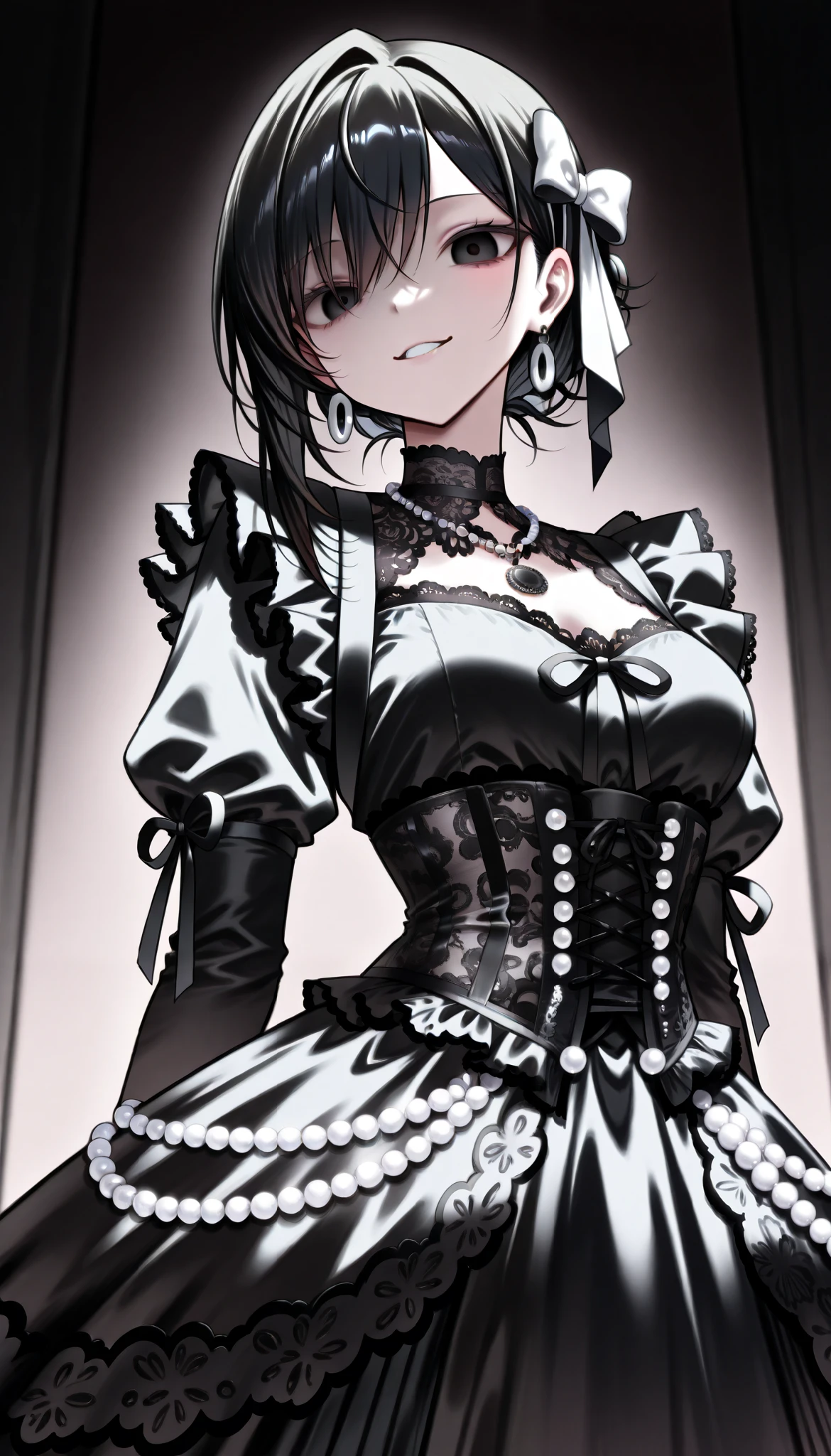 NSFW,(masterpiece:1.4), (Highest quality:1.4),Character portrait,Full Art, Very detailed, Complex, Super detailed,Anime girl with cat ears,独奏,Soft white fluff inside the ear,Long straight black hair,Gothic ta,Black and white fashion,A skirt that is longer only at the back,Separate ruffle sleeves,Punk style skirt belt,Accessories of chains on the waist,Punk style chest plate,Gothic Boots,