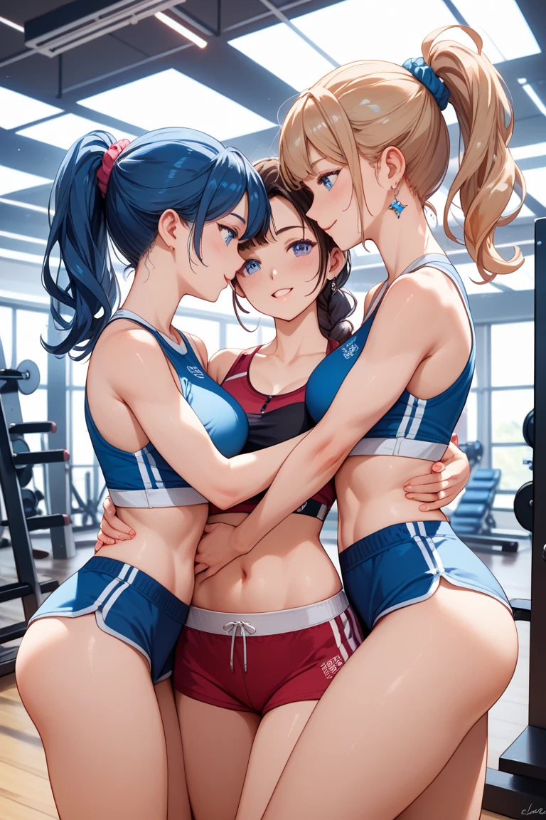 (8k,ultra detailed,hyper photorealism,best masterpiece,nature,perfect work of art,perfect female body),two pretty girls,Standing in the gym wearing a tiny bikini.,female fitness trainer,stylish hairstyle,Elegant and sexy weightlifter,sexy girl with exposed forehead,Put on a sexy vacuum fitness beauty,Built-in thong,Great cleavage,stretch the meat,Improve sex appeal,He'a violent house,full body shots