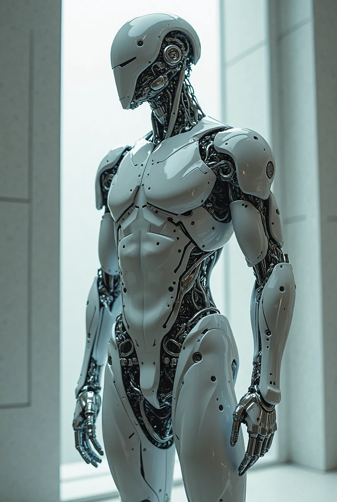 Translucent ethereal mechanical boy,futuristic boy,andróid, Mechanical jointecha boy,futuristic urban background, whole body, no cut pieces, (((whole body image))) ((male android body))