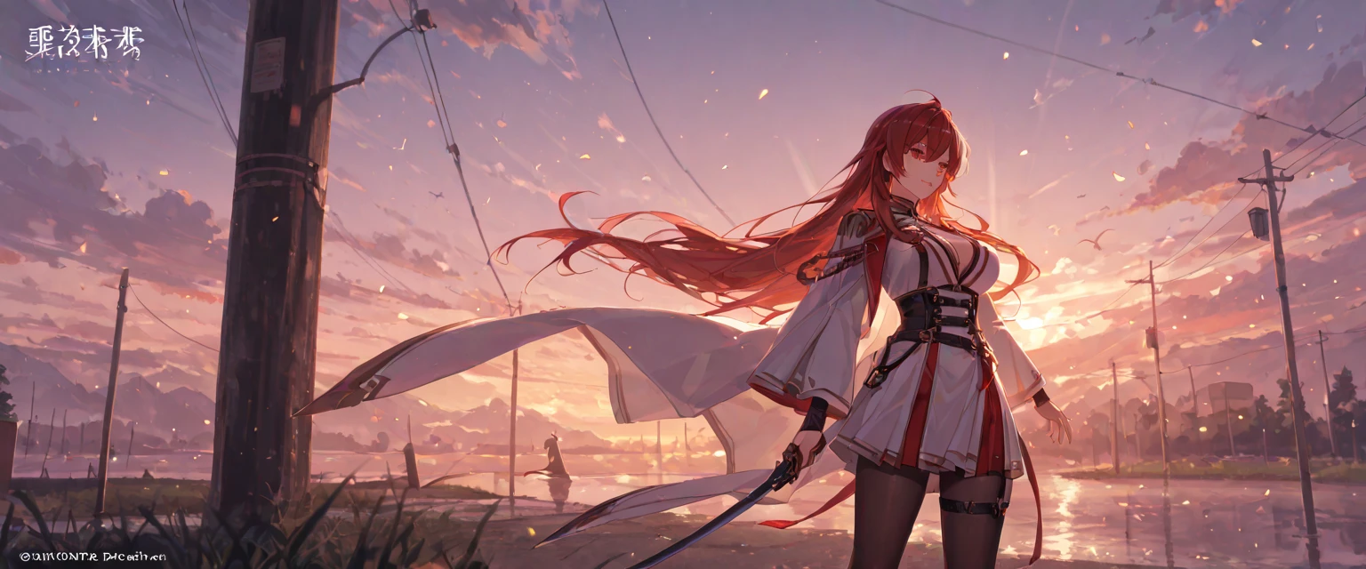<lora:erisMushokuTensei_v1:1> eris greyrat,((good face)),(masterpiece), ahoge,bangs, bare shoulders, black hairband, dynamic,red hair,solo,wide shot,gloves,red eyes,long hair, flat chest, ((aurora:1.5)) , (ambient light ), empty-handed,solo,1girl,The stars twinkle, highres, mushoku tensei,night,sky,galaxy,star,night sky,, :t, snowfield,snow