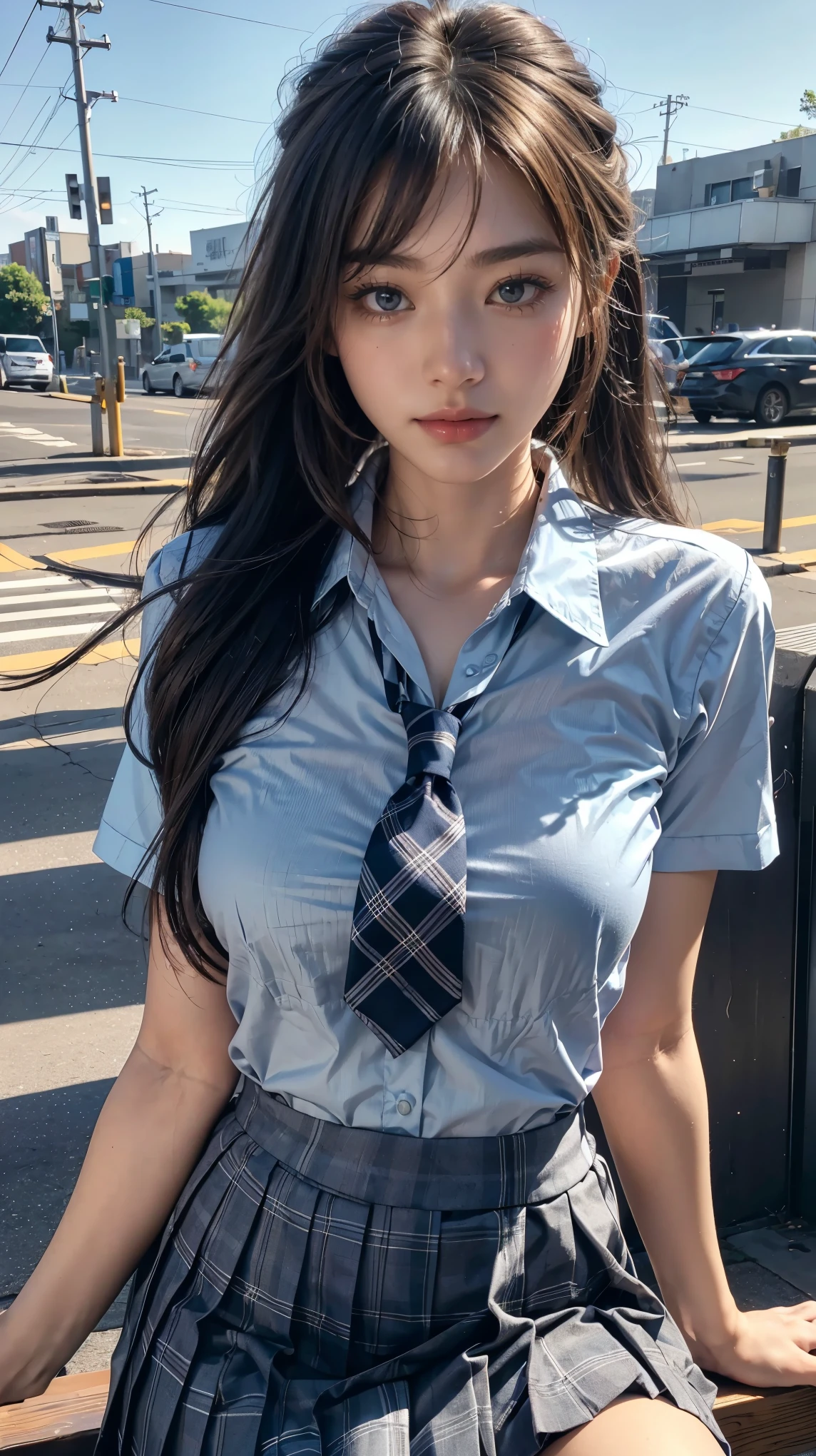 A beautiful Indonesian woman with natural beauty and big breasts is standing in a classroom. She has a wet body, as if she has been soaked in water. The scene is vibrant with vivid colors and bokeh effects. The woman has long dark hair and radiant skin. Her beautiful detailed eyes and lips enhance her overall attractiveness. She is wearing a student uniform, suggesting that she is a student. The lighting emphasizes her features and creates a captivating atmosphere. The artist focuses on capturing the woman's sensuality and the unique charm of the classroom environment. The artwork aims to depict the beauty of the Indonesian woman while exploring the aesthetics of wetness and moisture. Pubic hairs are depicted as part of the woman's natural beauty, adding to the overall realism and attention to detail. The artwork strives for the best quality, with high resolution (4k, 8k) and ultra-detailed rendering. It captures the woman's beauty in a realistic and photorealistic way. The color palette and lighting enhance the overall visual impact, creating a mesmerizing and engaging artwork.