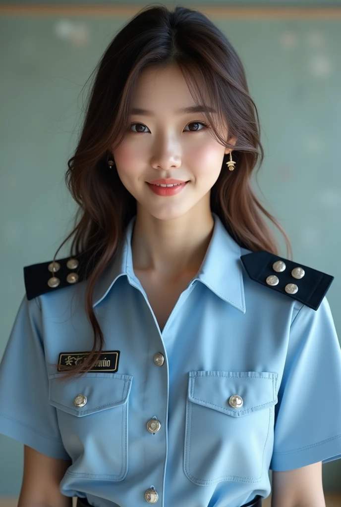 Top quality, masterpiece, high resolution, (exquisite body: 1.5), gorgeous face, (milky skin: 1.3), intricate details, high resolution, wallpaper, 1girl, solo, police officer, ((((Police officer uniform)))), leather pant, long hair, black hair, closed mouth, long sleeve, (pistol in one hand), ((salute pose, put her hand on her forehead)), (salute, beautiful big detailed eyes, floating hair, natural pose, police station, Depth Field, 
BREAK
Use a Sony Alpha 1 Mirrorless Camera with a Sony FE 24-105mm f/4 G OSS lens. Set the ISO sensitivity to 32,000 and the shutter speed to 1/125 second. The image should be framed in such a way that the girl is in the center, with the vast starry sky above and the rolling hills of "Princess Mononoke" in the background. --ar 16:9 --v 5.1 --style raw --q 2 --s 750