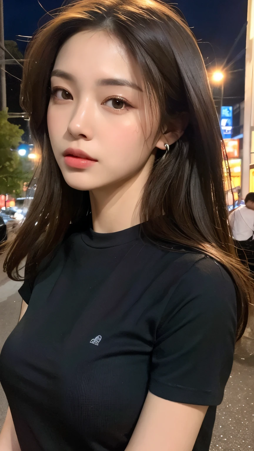 Araffe asian woman with long hair wearing a black shirt - SeaArt AI