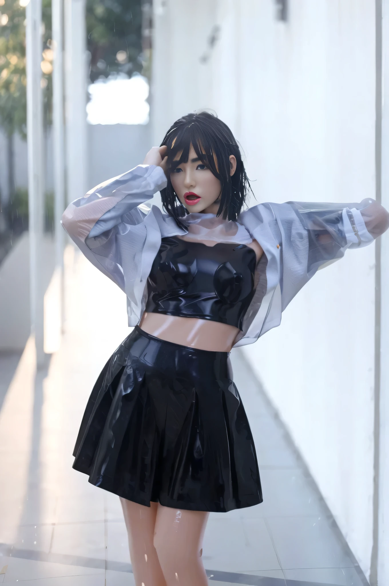 ((Best quality, ultra quality, ultra detailed, 8K, Masterpiece:1.3, 1 girl)), wet clothes, wet body, high quality, best quality, extremely detailed, Ultra quality, ultra detailed, masterpiece, 4K quality, Latex skin, lovedoll, sexdoll, shinny latex sexdoll skin, sexdoll eyes, transparent latex clothes, nsfw, sexdoll mouth, sexdoll vagina, sexdoll nipples, naked, nude