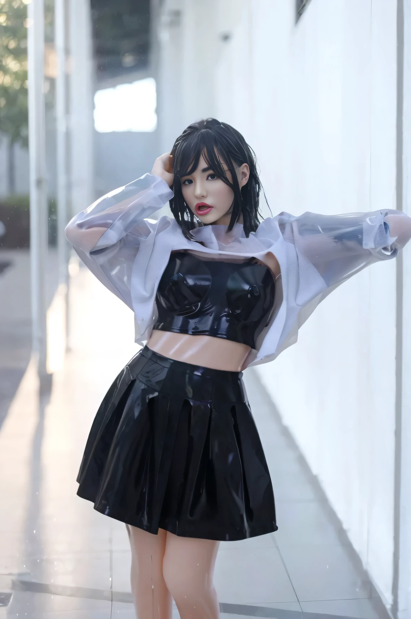 ((Best quality, ultra quality, ultra detailed, 8K, Masterpiece:1.3, 1 girl)), wet clothes, wet body, high quality, best quality, extremely detailed, Ultra quality, ultra detailed, masterpiece, 4K quality, Latex skin, lovedoll, sexdoll, shinny latex sexdoll skin, sexdoll eyes, transparent latex clothes, nsfw, sexdoll mouth, sexdoll vagina, sexdoll nipples, naked, nude