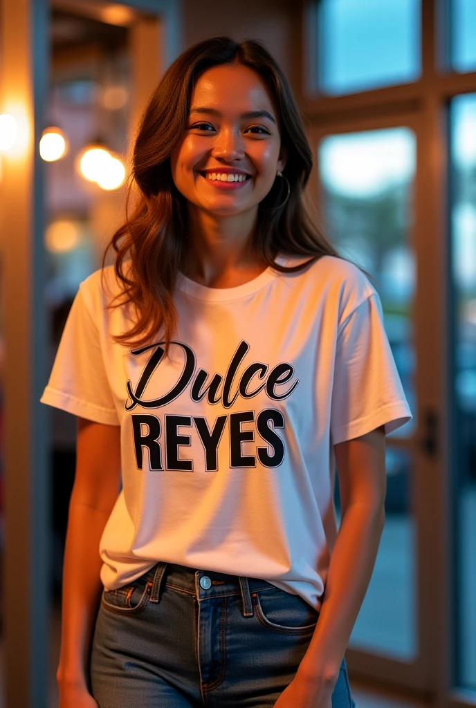 Woman from behind watching the soccer game with the name Lucia on the T-shirt 