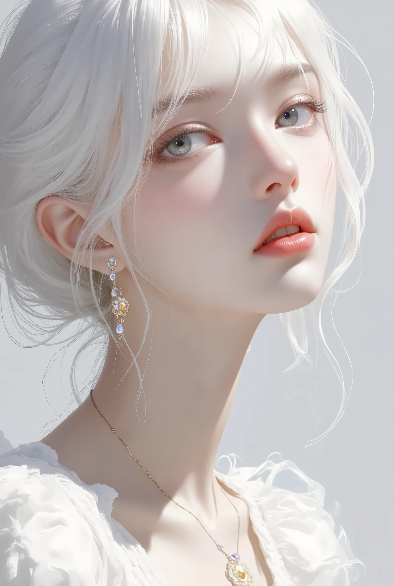1girl, white hair, short hair, sharp line art, detailed illustration, long eyelashes