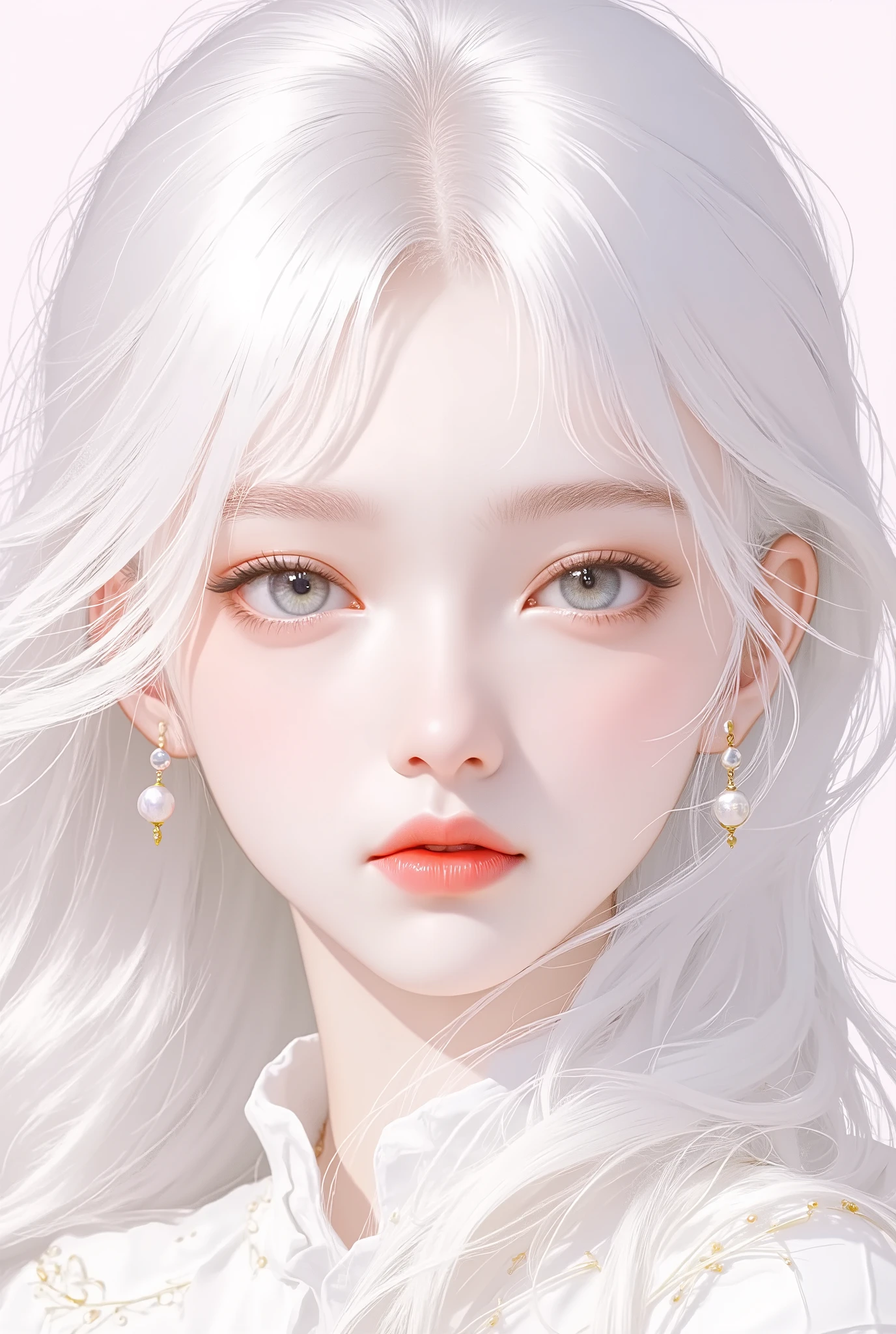 1girl, white hair, short hair, sharp line art, detailed illustration, long eyelashes