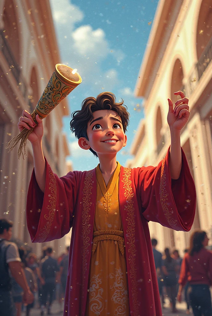 A Genoese boy, sold and taken to Spain, suffers abuse, But his love for his country leads him to defend the honor of Italy., Throwing the coins that were given to him out of pity.. GENERAME IN COLOR DRAWING

