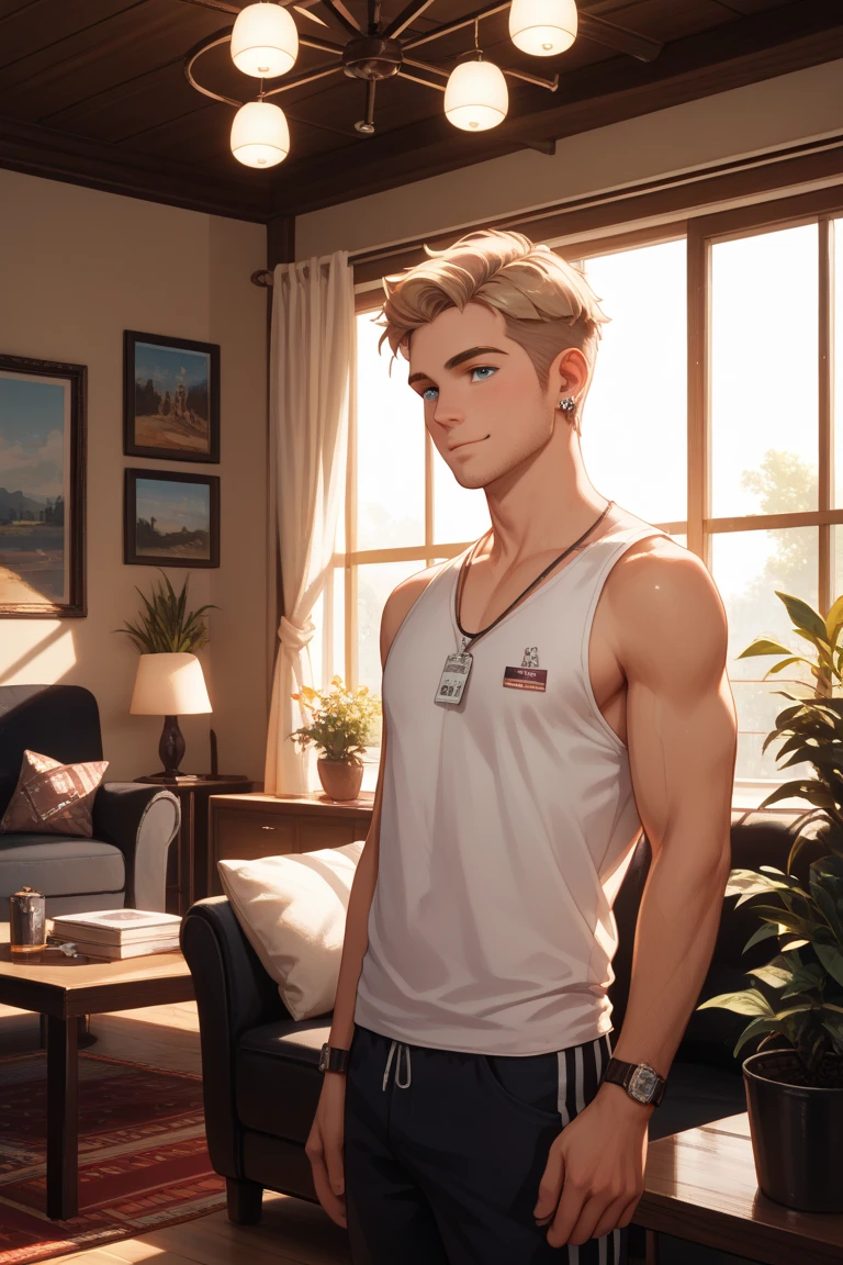 Jake , a blond model of 20 years old , happy and excited model , on a holiday , villa in bali beach , ultra detail, high resolution, ultra detailed, best quality, amazing, top quality, extremely detailed CG unity 8k wallpaper, cinematic lighting.