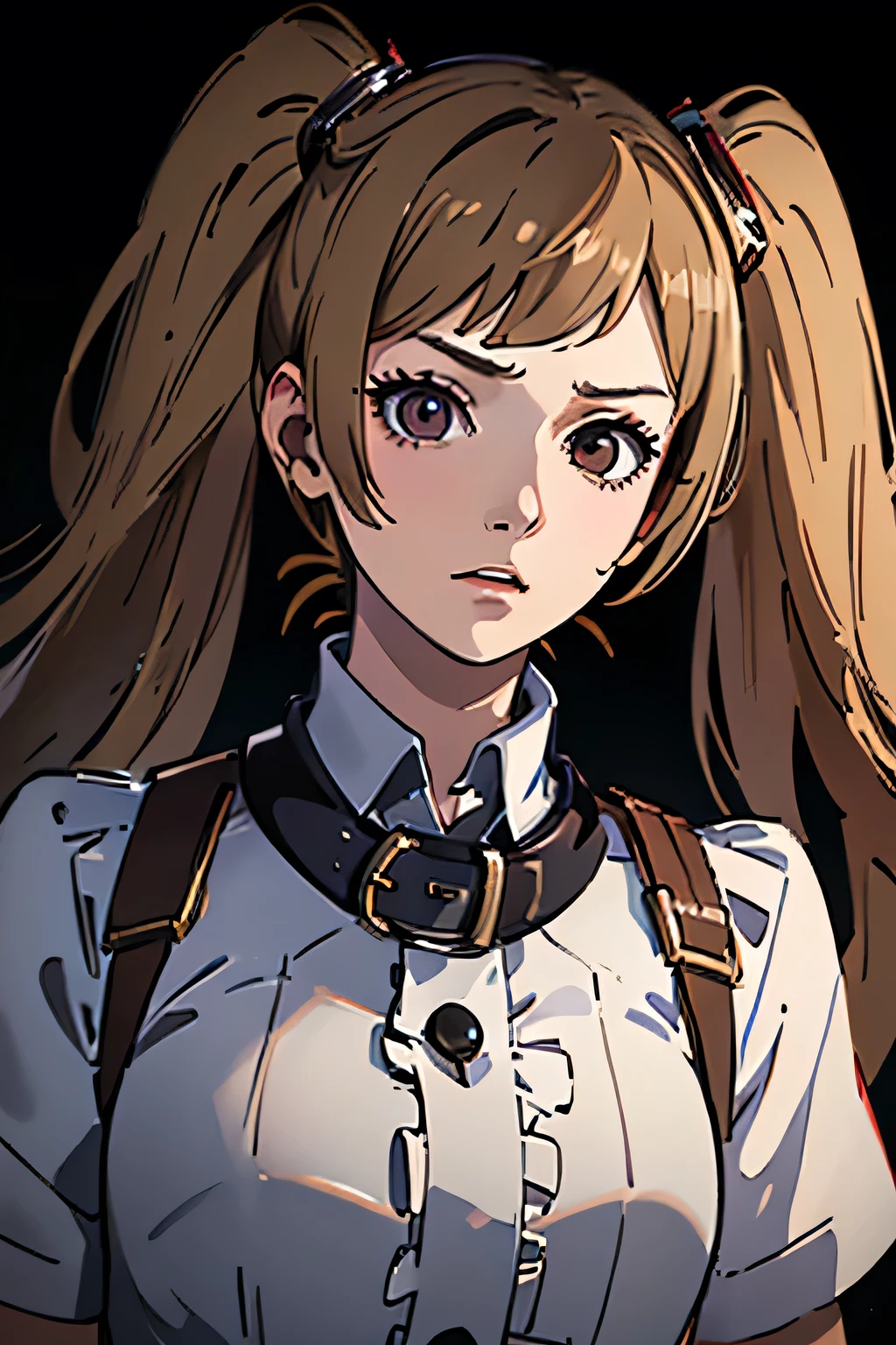 25 year old woman, seorang penevil , brown color hair, brown eyes , wajah tertawa evil , black and white clothing color, cruel , kind of stupid, evil , HD, have an ideal body