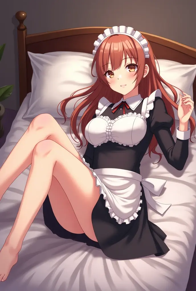 anime,lying in bed,Housemaid,spreading her legs