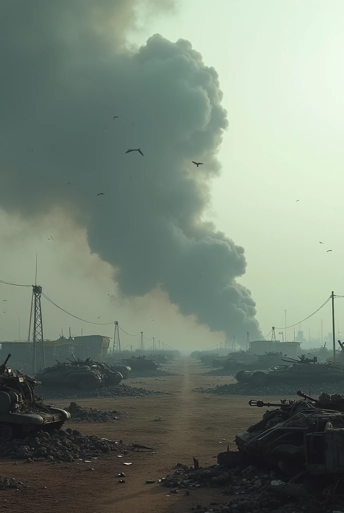 Huge unexploded bombs, steam floating, towering over a valley of buildings, the military evacuating people, News Corp helicopters flying over,
