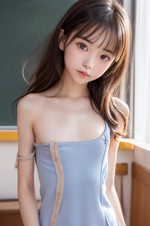 (An ultra-high picture quality:1.5、ultra-quality:1.5、Photographic:1.3)、(Unity 16K Wallpaper, masutepiece, Best Quality, Ultra-detailed, extremely details CG, Caustics, Cinematic lighting, Detailed, Beautiful detailed eyes, Solo),Ultra High Resolution, Fine skin、Sexy,curby,(School Swimsuit:1.3), Brown eyes