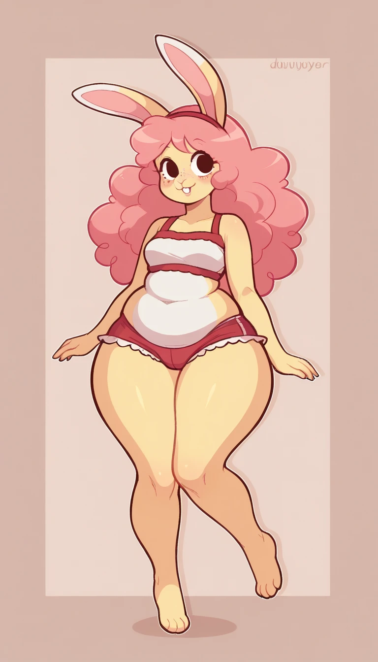 (((Masterpiece))), ((highres)), ((high qualirt)), ((detailed)), beautiful, chubby girl in pink pajamas with ultra pear shape waddling while walking, very thicc thighs and wide hips, very big lower body and booty