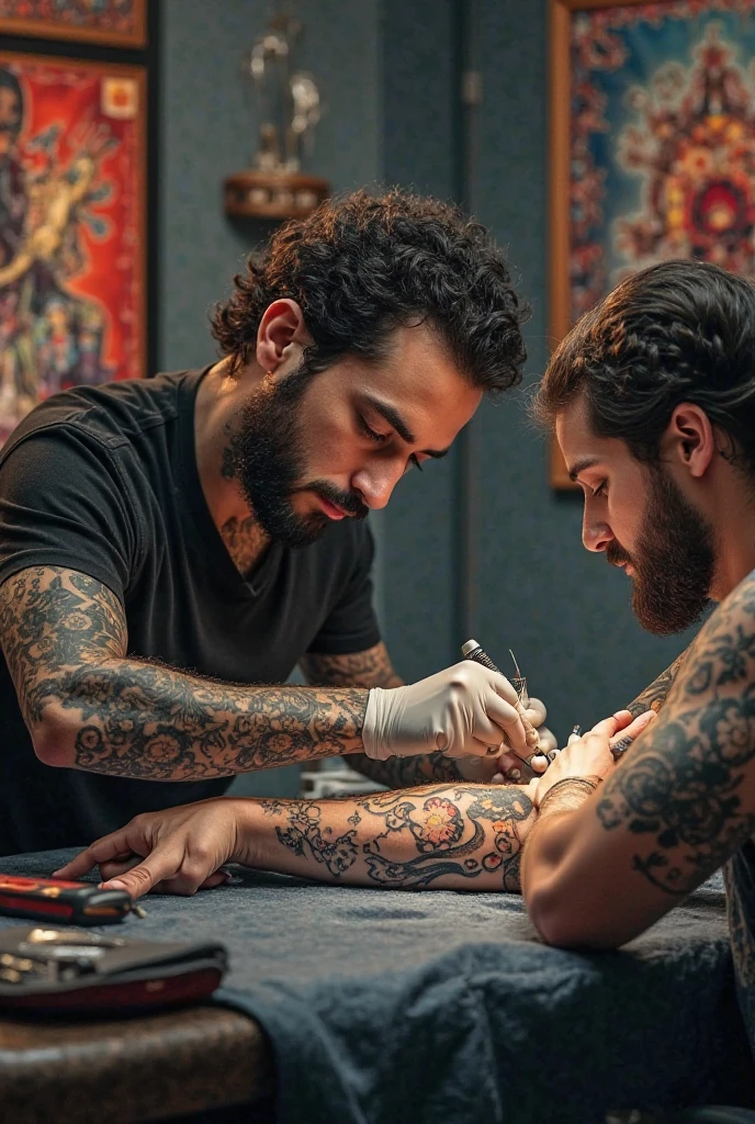 2 man smoking crack, with tattoo on arms called Erick mena
