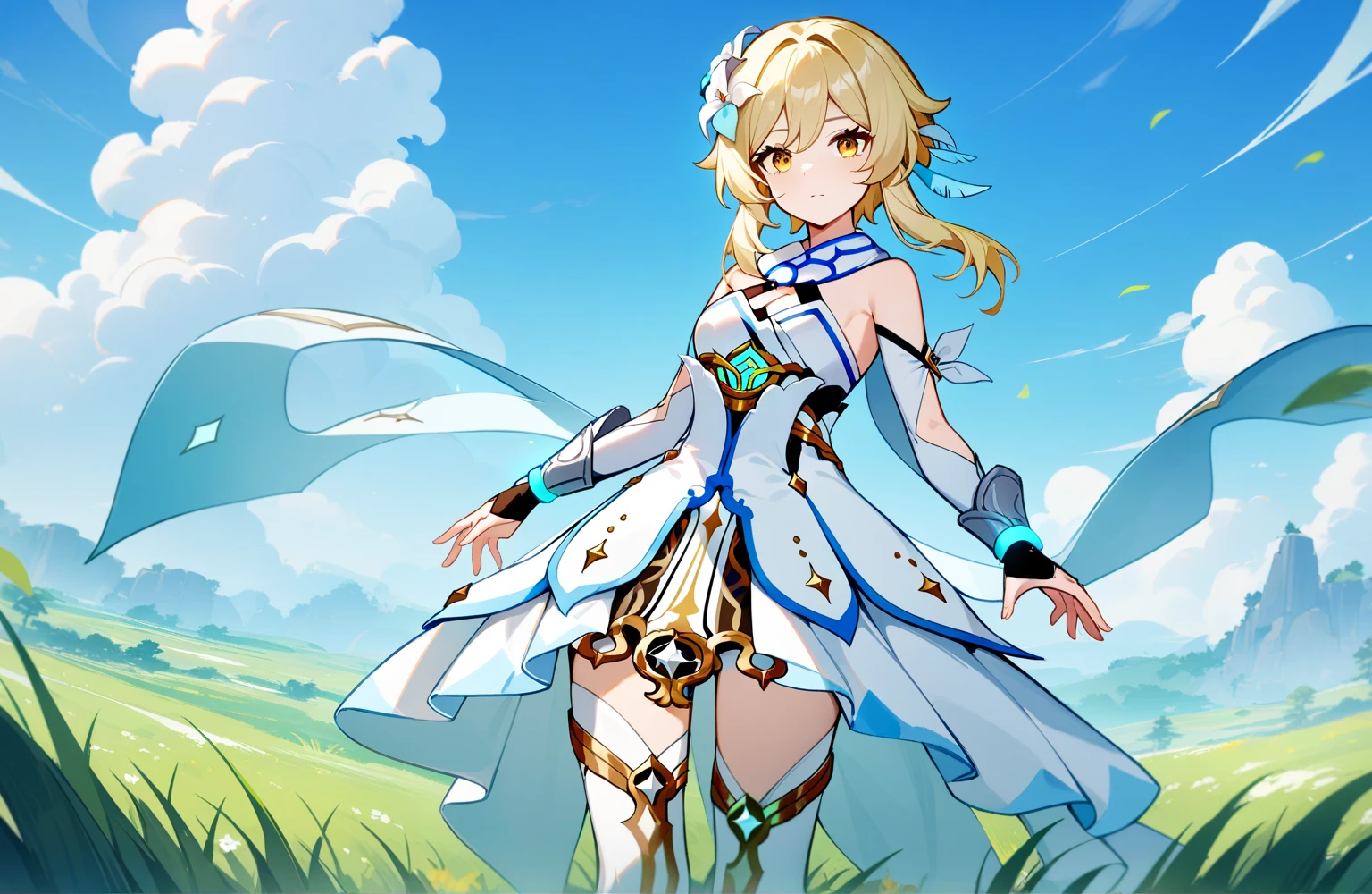 best quality, luminedef, amazing body, blonde, bangs over the eyes, short hair, the luminous cave,