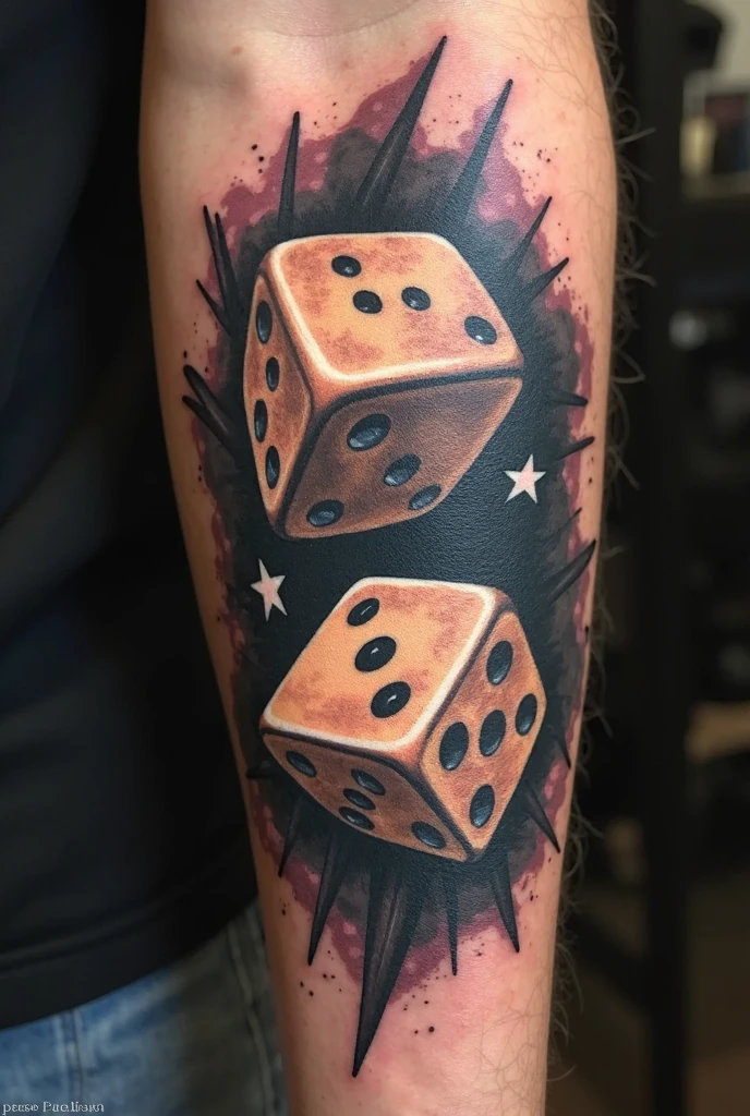 Dice tattoo design , woman leg, ass, (Wording say's "DICE"), <lora:SD_Dices_Mega_Detail_v1:0.75>