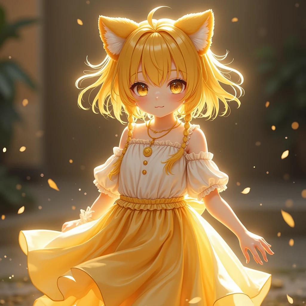 girl, full body, cartoon style, chibi style, cute, dog tail, dog ear, beautiful face, smile face, yellow color eye, beautiful eye, high detailed pupil, double eyeylid, high detailed skin, high quality skin, yellow color hair, very short hair, beautiful titis, perfect body, sexy dance, white clothes, masterpiece,