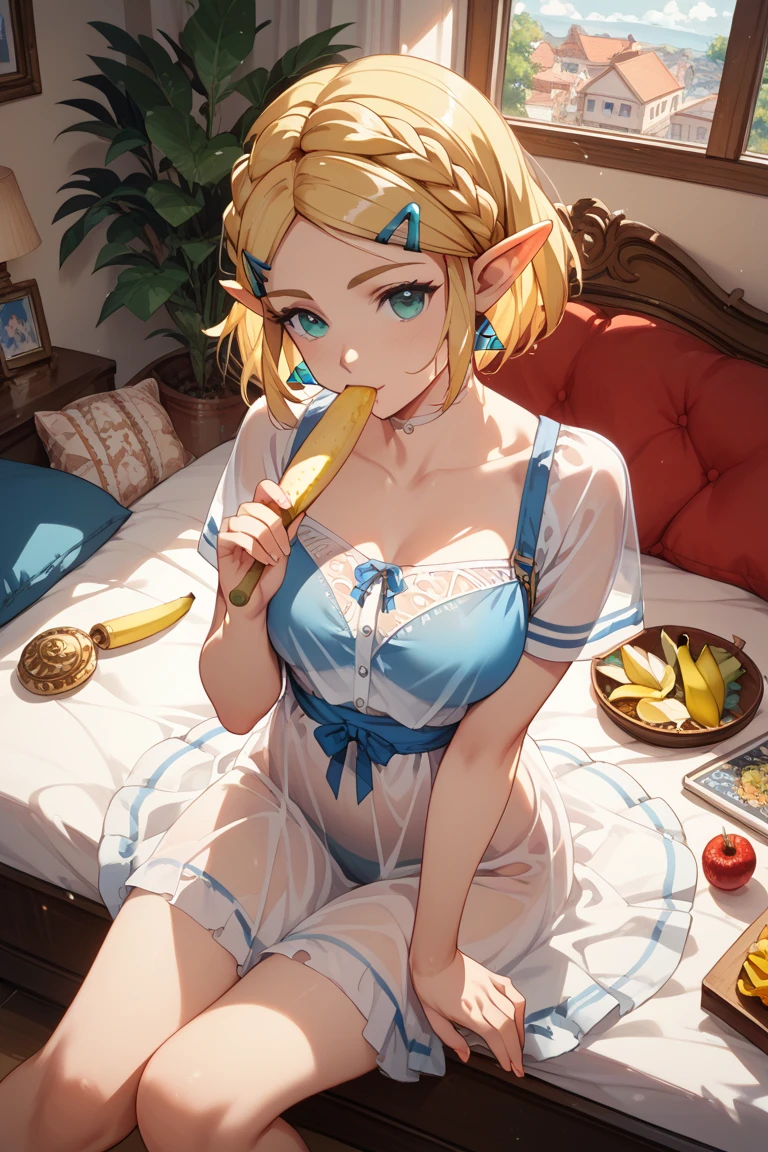 Princess peach, sitting, butt, looking back, blushing, panties, , nipple, yellow hair, pink lips, peach from mario