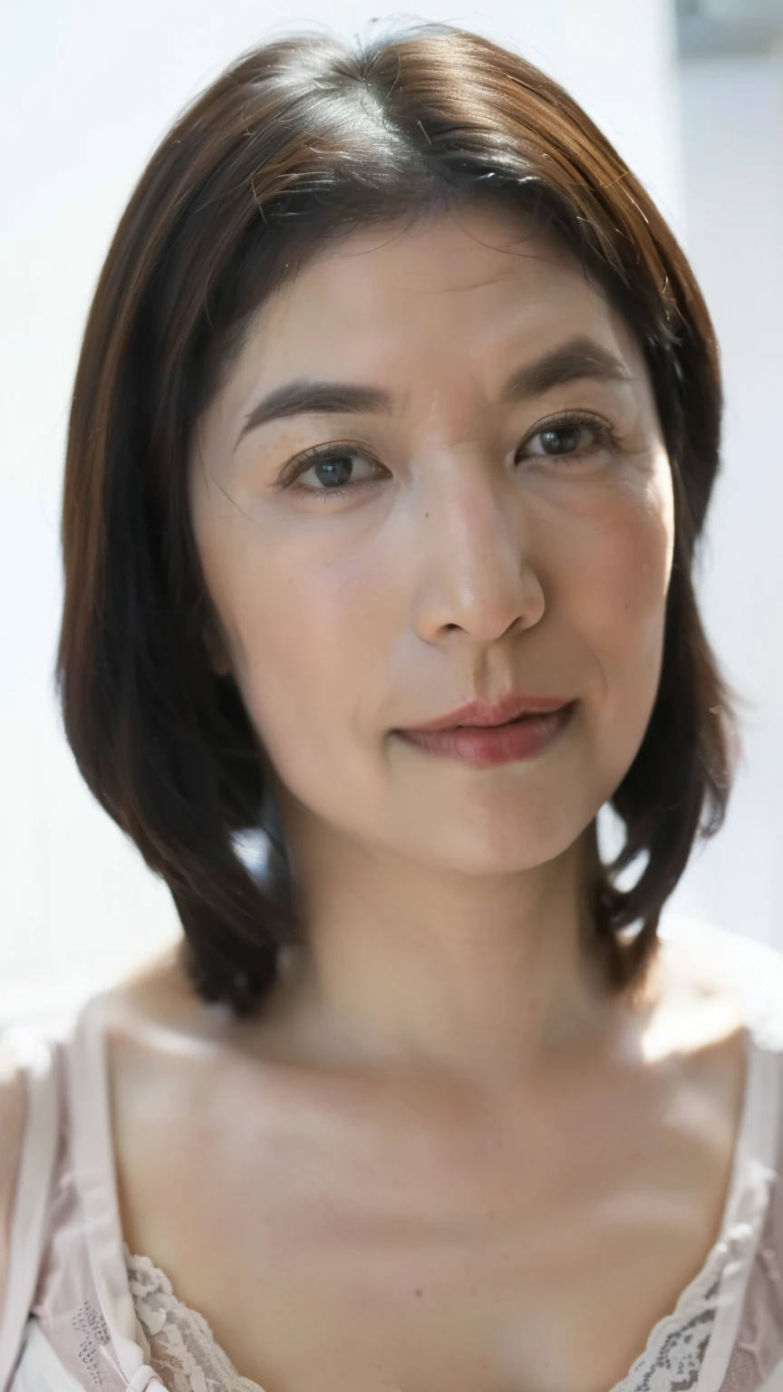(((最高masterpiece:1.5))), (((portrait:1.5))), ((accurate depiction)), ((Lingerie:1.5, (((bra:1.5))), (((alone))), ((woman)), ((mature woman)), pure white background, gravure, in front , ((Married Woman)), well-groomed eyebrows , correctly depicts lips , red lips, flashy makeup, From the chest up, masterpiece, best quality, very detailed, Photorealistic , very detailed細なスキン, Complete Anatomy, ( 1 shows a leash handle to mature ), ( positive for home), 40 years old, Big Breasts, mature female politician, sharp gaze, attractive, sexy, Chromo white skin , viewer,