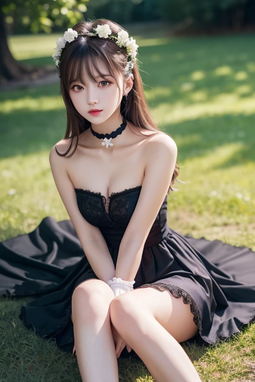 (8k, RAW photo, best quality, masterpiece:1.2), (realistic, photo-realistic:1.37), illustration, an extremely delicate and beautiful, perfect female body, extremely detailed, photography, 8k, Amazing, finely detailed, beautiful detailed eyes, best quality, ultra high res, ((extremely detailed face)), thin waist, thin legs, thin thighs, long legs, tight ass, extremely detailed body, big boobs, photography, (photorealistic:1.37), 1 girl, pov, (Dutch angle)
(((wearing black and white intricate filled maid clothes, black and white intricate frilled maid skirt:1, intricate choker necklace, intricate earrings, intricate maid headdress, black high heels, diamond ring on finger))), ((light brown long coil hair)), looking at the viewer,  ((girl is lying on grassland in the Alps:1), (clothed), ulzzang-6500-v1.1:0.9,  
ulzzang-6500-v1.1:0.8,