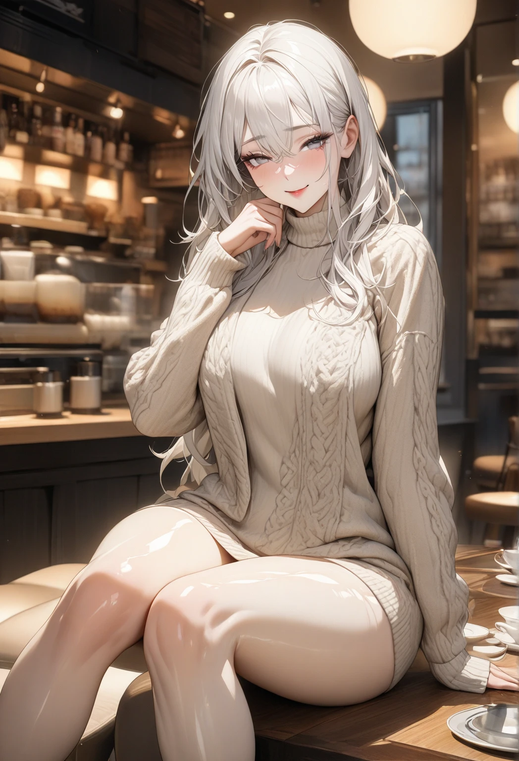 (masterpiece, best quality:1.4), (modern days), (cowboy shot), 1girl, solo, pov, sfw, stunning girlfriend, (standing:1.1), dynamic pose, (white oversized sweater, knit sweater:1.4), (Tight Yoga Pants,dark grey yoga pants:1.4),(Navy blue short jacket,jean jacket:1.4),long Brond Hair,By bangs,heart - shaped face,Elegant face,beauitful face,High detail face,Highly detailed skin,skin pore,sub surface scattering,(Blue eye details),realistic pupil,crisp breasts,A loving smile,looking at viewert,full blush,'s plump lips,holding a single coffee cup,at centre,coffee shop in background,the city street,Sunnyday, ventania, detailed back ground, depth of fields, atmosphric perspective, Volumetriclighting, Clear focus, absurd res, Realistic proportions, Good anatomy, (realisticlying, Hyper-realistic:1.4), 16k hdr, Standing on the ground,huge tit,Slim,long leges,Stand up straight,nothing background,Slim,extra long leg,Huge breasts,A sagging breast,