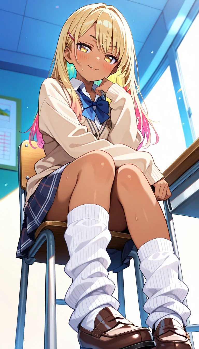 (masterpiece), best quality, highly detailed faces, (SHARP details), 4k, highly detailed, expressive eyes, SHARP detail expressive eyes, (SHARP detail perfect face), By mantis-x, gyaru, young girls, small breasts, playful smile, (black hair), sitting, ((dark skin)), slutty, sitting on a bench, long hair, daytime, (multiple girls), shirt, skirt, pussy, upskirt, spread legs,