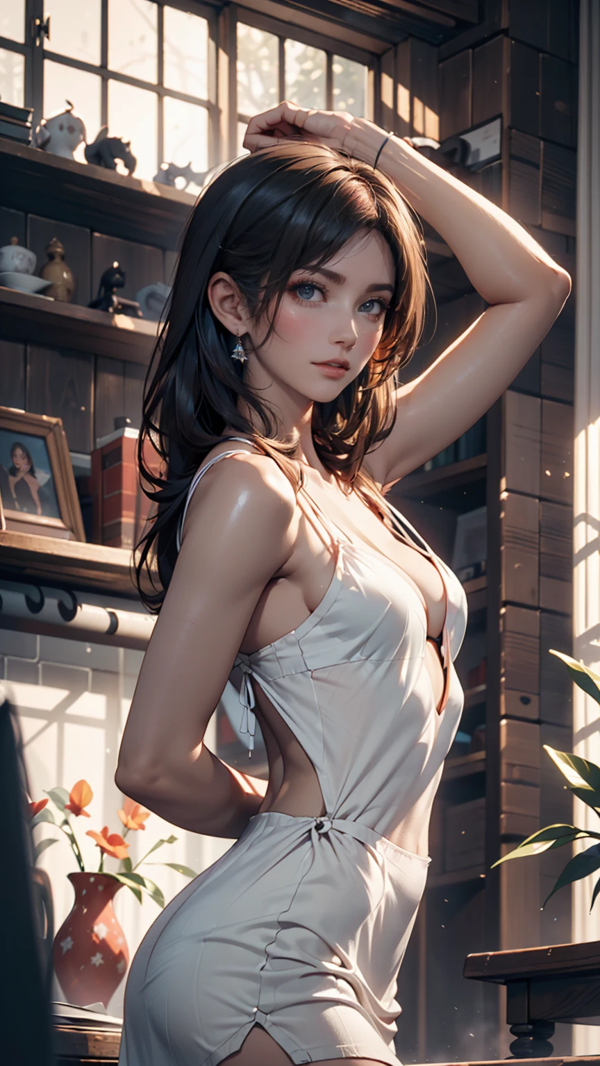 A lovely and sweet Chinese woman, Delicate and sexy collarbone, Attractive goose face, double eyelid, Clever pink eyes, Pink Lips, small, upturned nose, Exposing shoulders, Plump butt, Beautiful long legs, Concentrated face, Face close-up, Ultra HD, Super Detail, Full body photo, Ultra-thin, optimal light transmission ratio, 4 fingers and 1 thumb