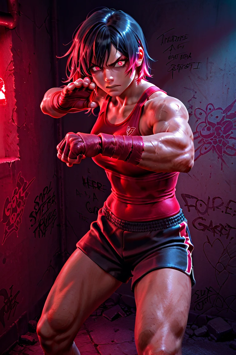 high contrast, (8K UHD:1.2), (photorealistic:1.2),(masterpiece:1.4), (best quality:1.4),extremely detailed wallpaper, highly detailed illustrations, ((1 Girl)) , (super-complex details) official art, unity 8k wallpaper, ultra detailed, beautiful and aesthetic, masterpiece, best quality, (zentangle, mandala, tangle, entangle), (fractal art:1.3) , masterpiece, , intricate detail,((tattoes:1)),((bulking)),covered body, armor medieval,upper body,(body builder:1.4),MMA Fighter, muscular,colorful dress,bob hair,busty,sexy,curvy,crazy abs, full body, from behind. looking into camera