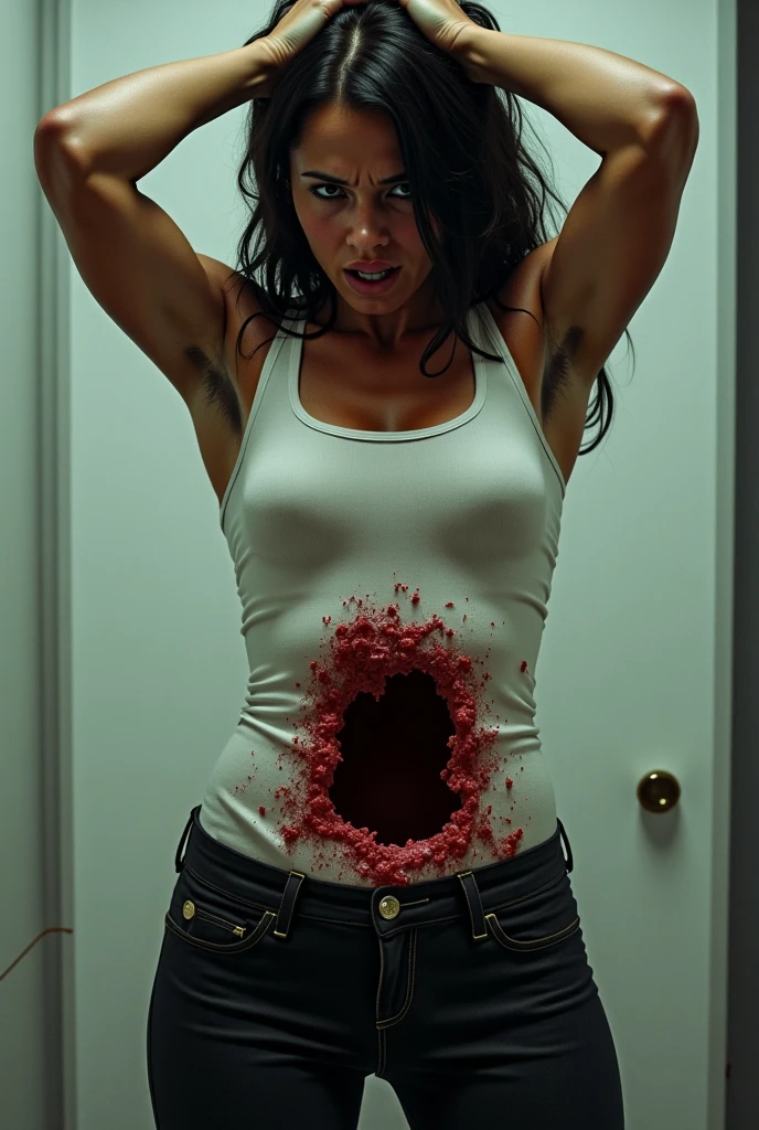 ((best quality)), ((masterpiece)), (detailed), (zombie:1.2), sexy undead in a tight shortest skirt, sheer tshirt, large breast, zombie armageddon, ruined city