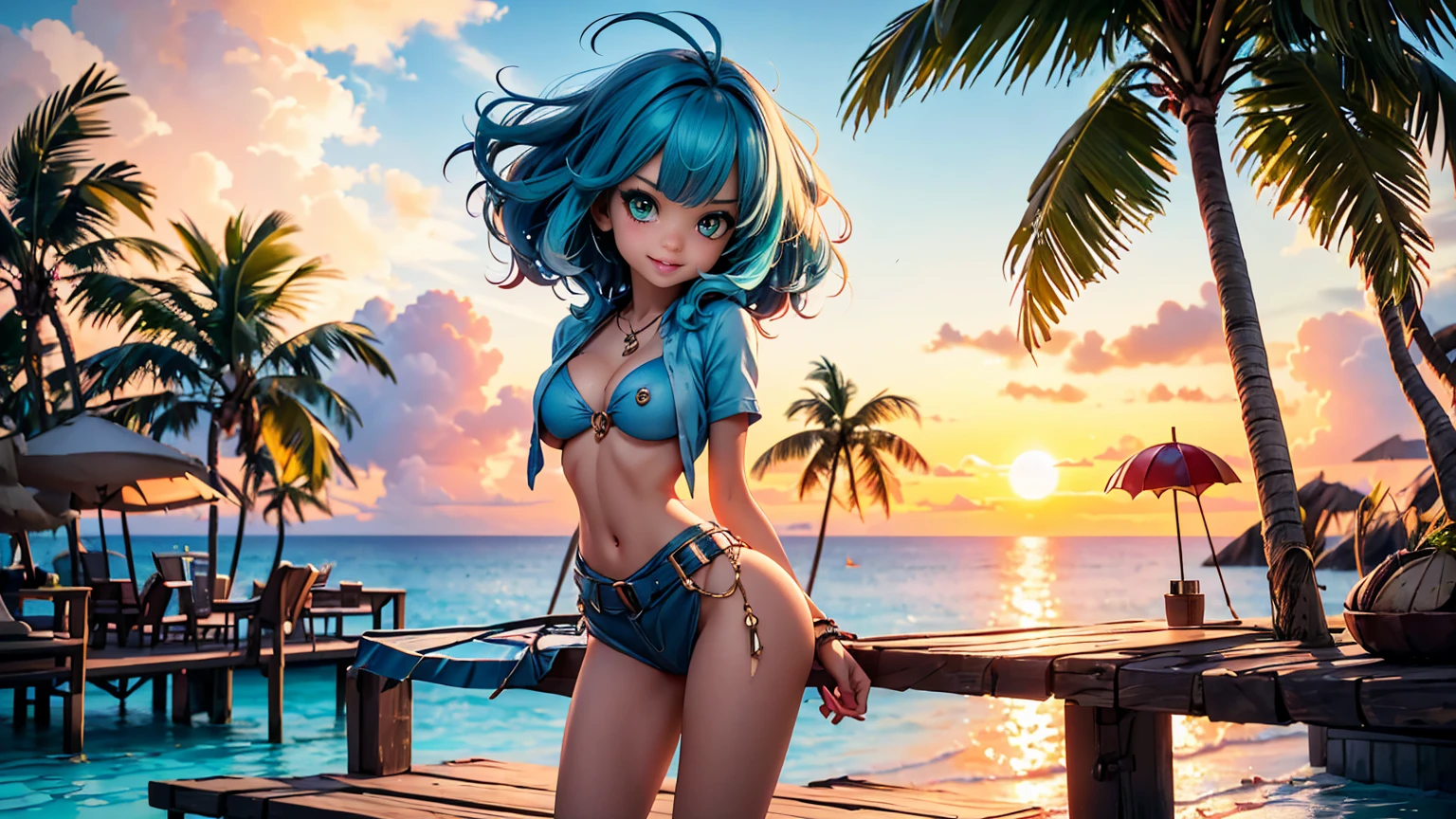 (obra-prima, melhor qualidade: 1.2), tiro de cowboy, solo, loli, 1girl, tatsumaki, luxurioso, boca fechada, decote, olhando para o espectador, bunda, quadris largos, vestido preto apertado, blue skies, nuvens, erotic.