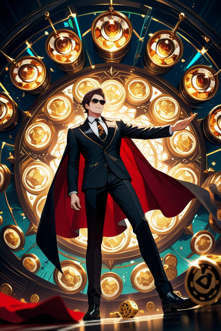 (Masterpiece), (Excellent), (Super Meticulous), (Full Body: 1.2), Super Young Man with Japanese Female Geisha, Pretty, Beautiful, Chinese Dragon, Tiger, Wind God Thor, Sexy, Bursting, Oriental Face, TV Anchor, Bust Portrait Illustration, Black Suit, Blue Tie, Slightly Chubby Face, Silver Glasses, Very Clean Face, No Beard on Chin, Black Super Short Hair, Black Eyes, Confident Smile, 3c Computer Sub-Products, iPad, iPhone, Digital Painting, 3D character design by Mark Clairedon and Pixar and Hayao Miyazaki and Akira Toriyama, the illustrations are HD illustrations in 4K resolution with highly detailed facial features and cartoon-style visuals.