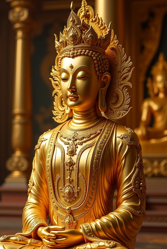 gold huge Great Buddha Sun Goddess of Light delicate Background gold