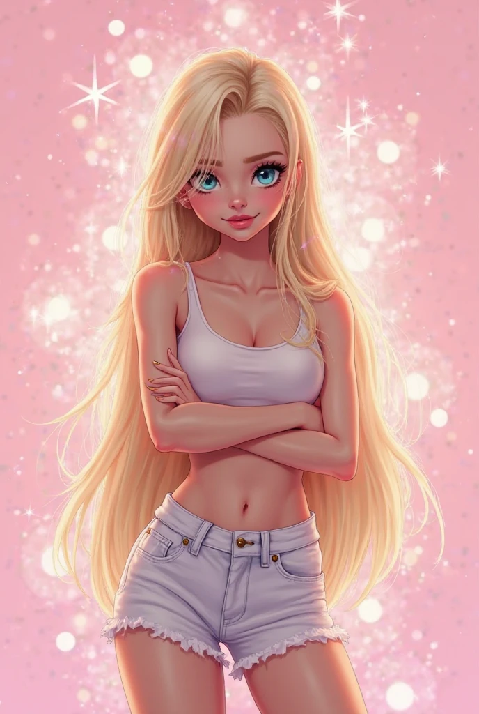 8k, a cartoon picture of a woman with long blonde hair and a pink dress, blonde - haired princess, lola bunny fanart, inspired by Tina Blondell, her skin is light brown, long blonde hair and large eyes, she has olive brown skin, cartoon artstyle, inspired by Alexis Simon Belle, disney character, long blonde hair and big eyes, disney art style