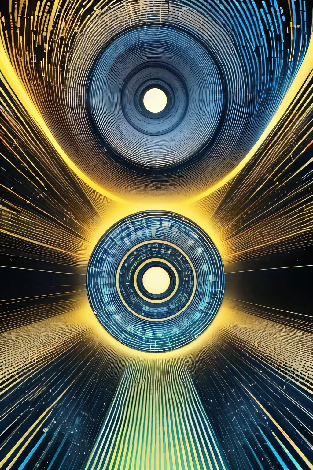 Create a glitch art masterpiece inspired by moiré patterns, blending digital chaos with mesmerizing visual interference. Picture a scene where layers of intersecting lines and shapes create hypnotic ripples and undulations, evoking a sense of digital disruption and distortion. Integrate elements like overlapping grids, rotating circles, and vibrating stripes to enhance the moiré effect, giving the impression of dynamic movement within a static image. Play with contrasting colors and gradients to intensify the visual impact, adding depth and dimension to the artwork. Let the moiré patterns dance and weave, blurring the boundaries between order and disorder in a captivating digital symphony.