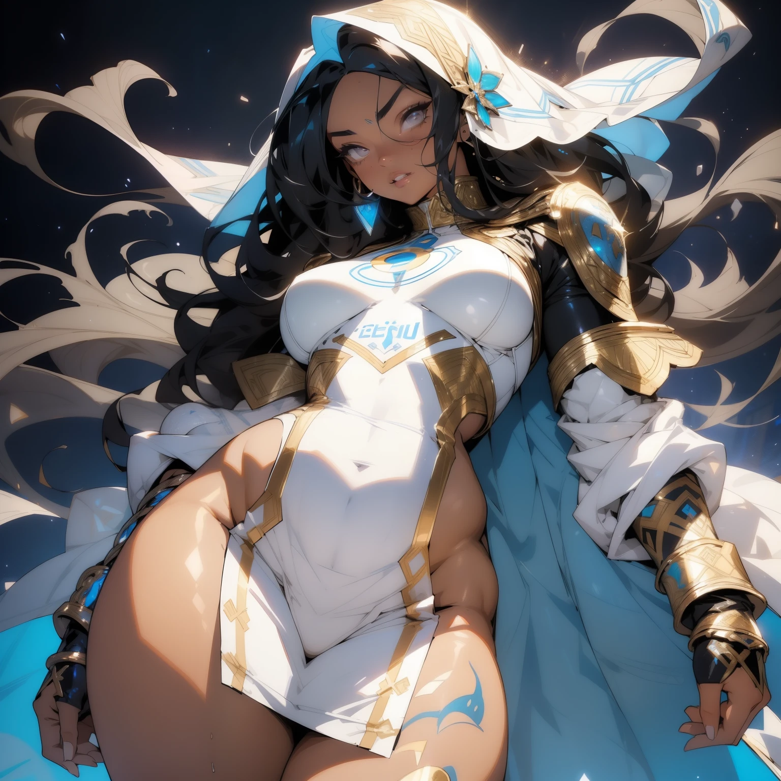 (best quality:1.5, highres, UHD, 4K, detailed lighting, shaders), brown wavy hair, gradient hair, rabbit ears, large breasts, large butt, big thighs, mature indian woman, woman stretch jersey, small black skirt, white panties, black skirt, (pov), full body, white background, colorful eyeshadow, dramatic lighting, sparkling eyes, confident expression, golden earrings, flowing hair, delicate facial features, dark skin, high cheekbones, stylish clothing, white background