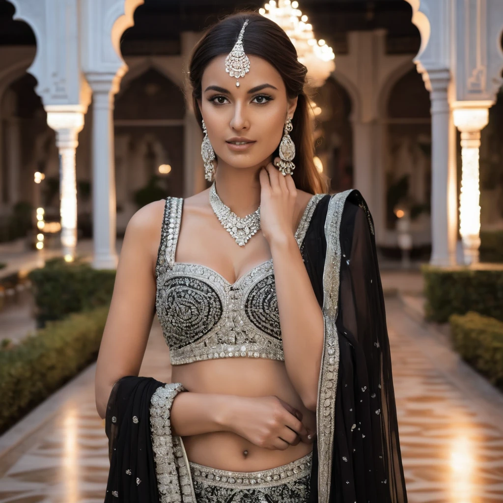 A woman in a veil posing for a photo, Arab goddess, beleza tradicional, arabic, deusa bonita, cosplay ornamentado, Estilo indiano, Arab Super Model, donzela bonita, mulher linda, Middle East with long, Provocative Arabic, linda mulher bonita, roupa intrincada, Arabic aesthetics, Beautiful middle east girl, tiro extremamente detalhado da deusa, beleza de cair o queixo, peitos grandes decote profundo umbigo sexy