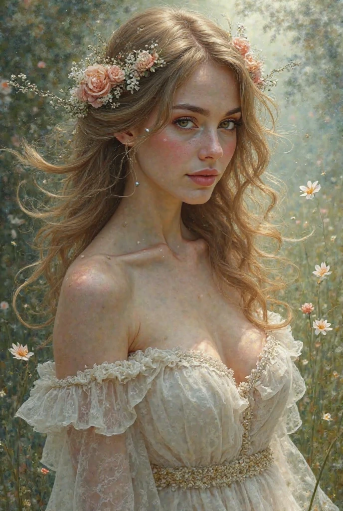 ((((3 women together, three girls staring, multiple characters, group)))), ((18 yo, close-up, portrait)) , fit , (young) , beautiful , (((pale skin, wavy blonde hair))), (((tight t-shirt, busty, dreamy, loving stare, magical fairytale fantasy atmosphere, magical fairytale forest, sexy))), flowers in hair, surrounded by flowers, happy, playful, ((large soft heavy breasts)), in love
