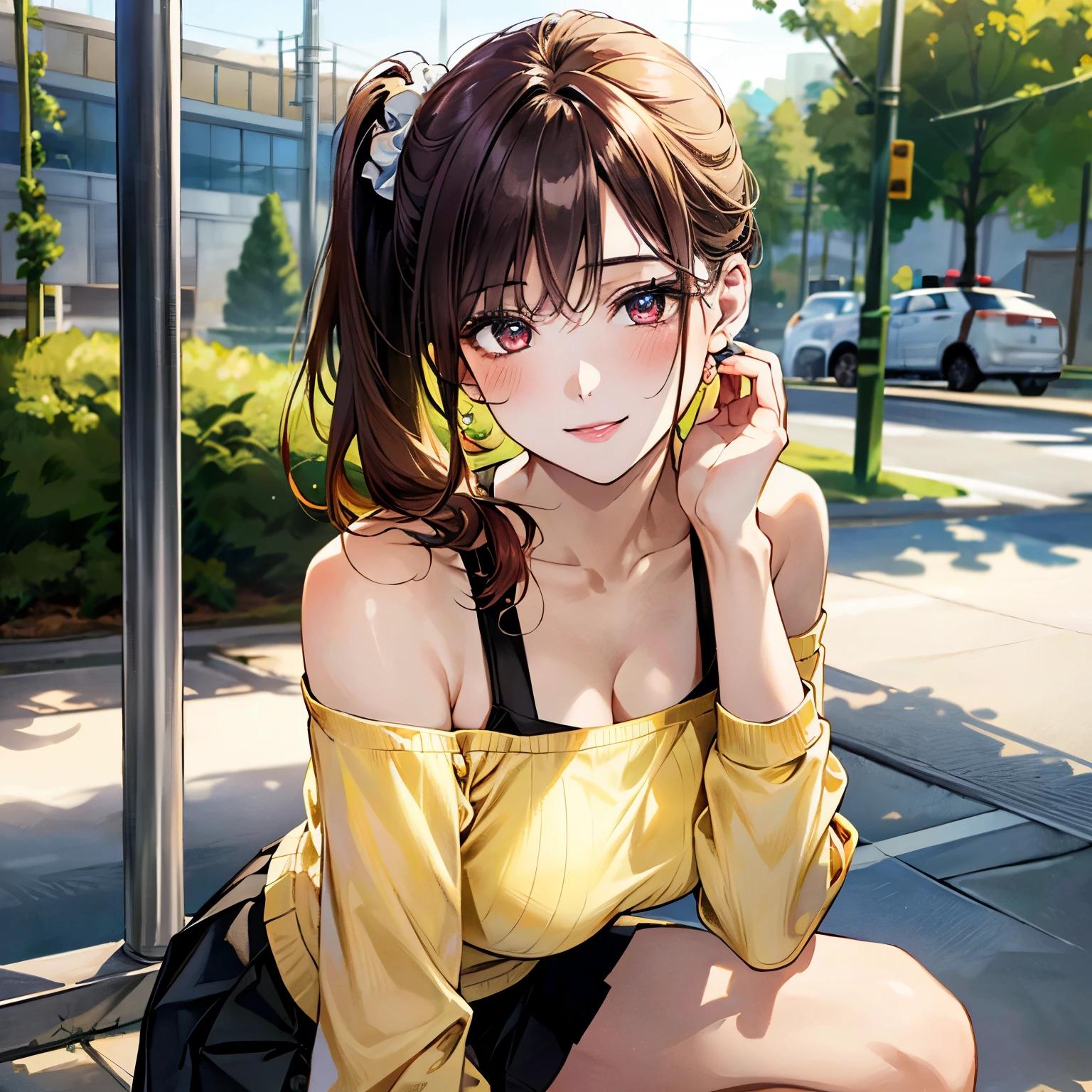 Anime girl in uniform talking on mobile phone, nagatoro, magical school student uniform, Hinata Hyuga, nishimiya shouko, Smooth Anime CG Art, Rei Hiroe, shikamimi, yuyushiki, 4k highly detailed realistic, Photo of a beautiful 18-year-old Anglo-Saxon sweaty girl ((Sharp jawline)) and perky tits, Wearing wet clothes standing by the bedroom window、In a wet sports bra with a deep neckline