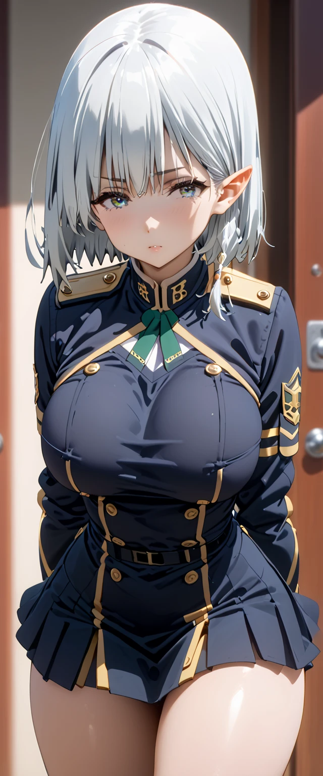 masterpiece, best quality, seras, seras victoria, hellsing, 1girl, solo, , sitting,, warm lighting, lustful gaze, in heat, horny, head tilt, looking to the side, gigantic breasts, breast focus, boob window, bare breasts, arms at side, arms behind back, Detailed face, Detailed blue eyes, Detailed face, blue eyes, perfect eyes, perfect face, nude, naked breasts, cleavage