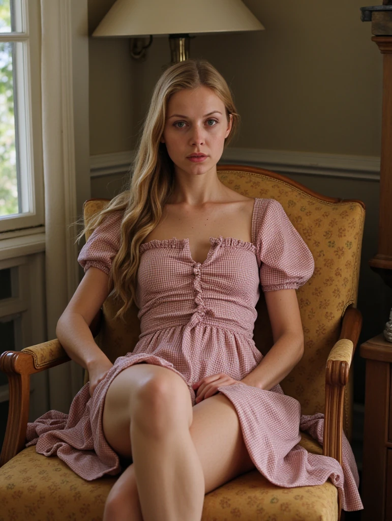 ((masterpiece)), ((best quality)), (high-resolution), (photo-realistic), (ultra-high detailed), (1girl), ((NSFW)), ((25-year-old Chloe Grace Moretz the daughter of a plantation owner from Georgia in the southern states in 1862)), ((Hair tied up in the style of a young Victorian lady)), ((dressed in a sexy pink cotton corset)), , (hyper-detailed face), (shapely legs), ((small breasts)), ((small hands))