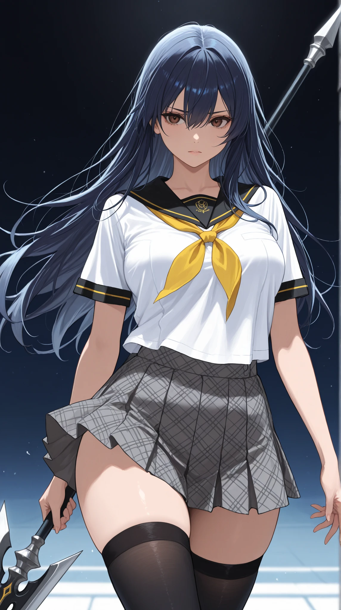 Watercolor painting ultra high detail highest resolution Enlarged Colorful Cute Pulling up the skirt with both hands Teen Beautiful girl with dark brown hair High school student Sailor suit Long hair Smiling fearlessly All black Neat drawing Stars in the galaxy Prism High resolution White panty shorts Lower body underwear Lingerie Close range