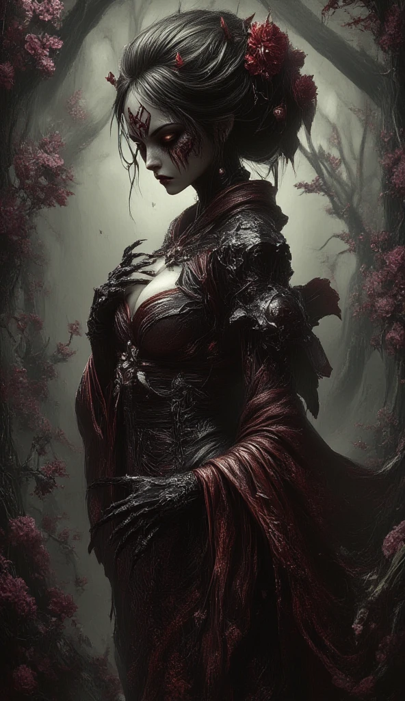 full body portrait of gothic british dark hairy lady, snow, shining, dark fantasy style, tight latex lace burgund lingerii, red lips, dark eyes, fabulous, stunning, chrismas scenery, astonishing, glamorous pose, red lips, Serge Marshennikov, Luis Royo, 16k resolution concept art :: fantasy magazine cover art, detailed, realistic, Karol Bak contrasting colors, detailed painting