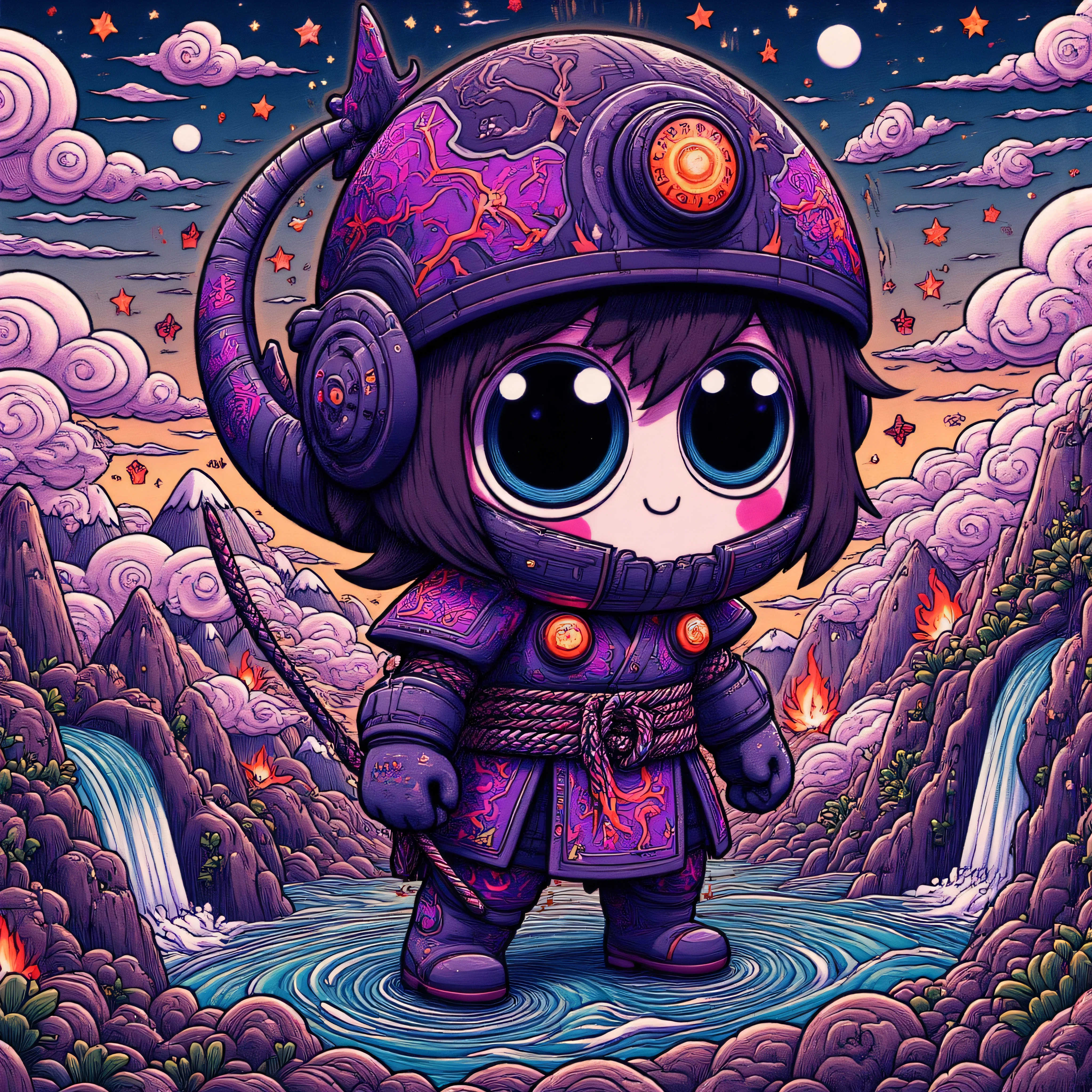 (masterpiece,Best quality:1.2,lifelike:1.4),Cartoon Characters,Vector illustration,Abstract style 1girl,full body,smoke,water,cloud,fire,, best quality, ultra high res, (photorealistic:1.4), Non-representational, colors and shapes, expression of feelings, imaginative, highly detailed, (transparent heavy armor warrior tranzp suit:1) neon vein, heavy armor helmet with purple and orange neon transparent glow made of ral-ledlights, 1kexx1