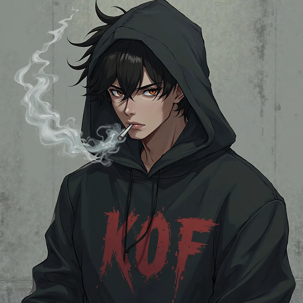 (masterpiece, best quality:1.2) best quality, boy design, boy face, boy body, depressed, sadness, sad, Tired look, black eyes, Tired eyes, black Beanie, black t-shirt, black hoodie, black jeans, western black boots, cigarette, cigarette in mouth, hands in pockets,