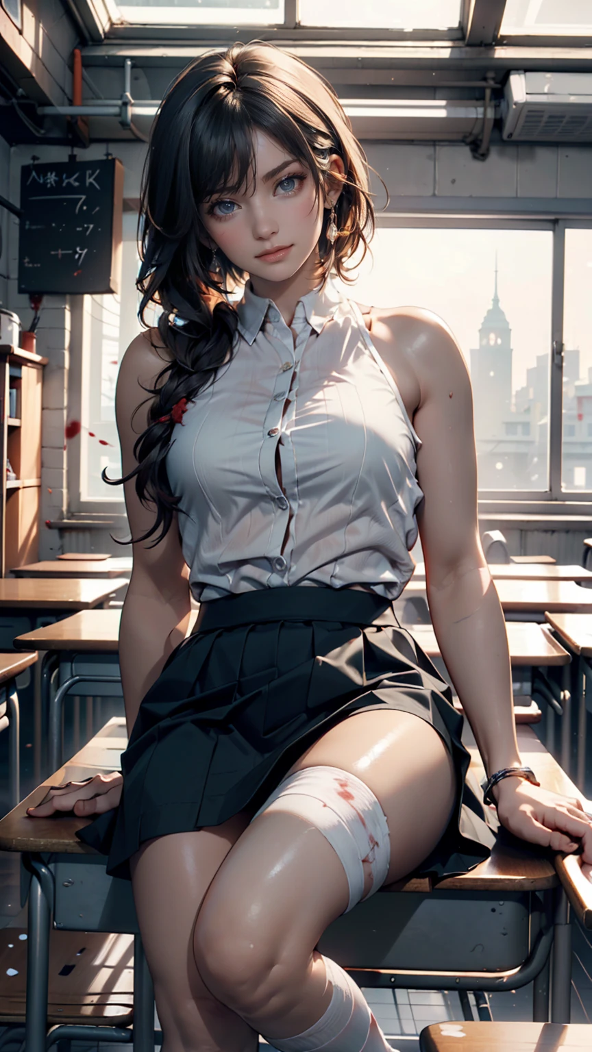 One girl,foot,a girl at building,(((building))), Braided bangs,Braided Ponytail,(alone:1.2),apron,Thick thighs,Side tie panties, Black Hair, 16 years old,View your viewers, sunlight,Hanfu, 、Sexy proportions、erotic、adult、Narrow waist、Narrow waist、smile