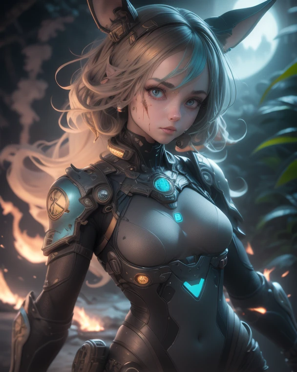 (((Top Quality: 1.4))), (Concept Art by Alberto Seveso),(Unparalleled Masterpiece), (Ultra High Definition),(Ultra-Realistic 8k CG), (Action Pose: 1.4), (Dark Shot: 1.4), female warrior, stunningly bewitching ,luminism, (muscular body:1.4),(magic mysterious background, fireflies, glowing particles, ethereal fog, faint darkness), wind-effect,, highly detailed Silver Breastplate, Shoulder Armor, 8 life size, thicc body, messy hair:1.2,fractal isometrics details bioluminescence , heavy makeup, hype realistic cover photo awesome full color,(Cinematic, (hyper detail: 1.2),frame the head, adds depth to images with backlight effect,, perfect anatomy,